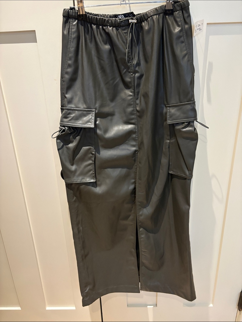 Zara Faux Leather Cargo Midi Skirt - Dark Green